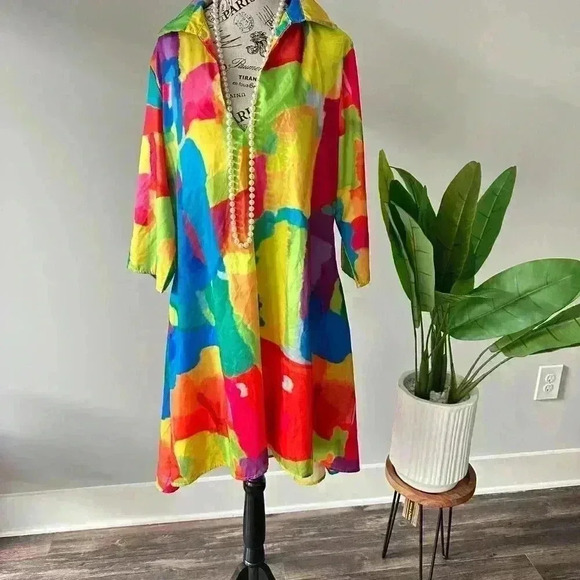 Chicme 1XL Colorful Abstract Print Tunic Dress, Half Sleeve, Loose Fit – Bold an - Picture 3 of 5